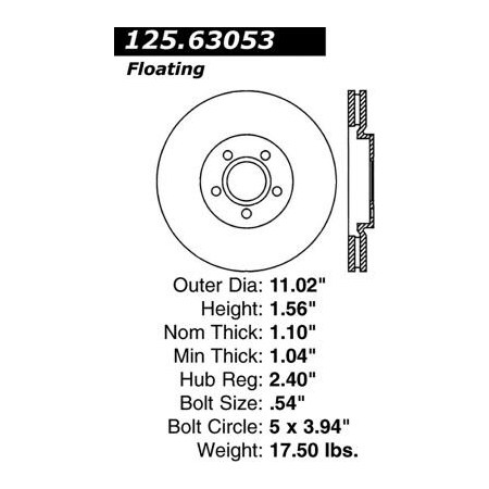 Centric Centric Premium High Carbon Alloy Brake Rotor, Centric Parts 125.63053 125.63053